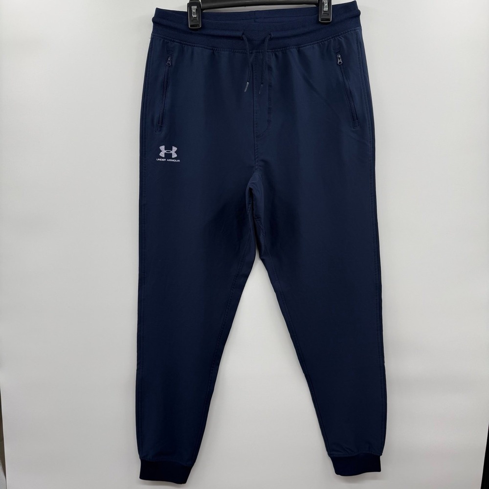 Men's Under Armour HeatGear Fitted Joggers Size M Navy Blue Zip Pocket Sweatpant